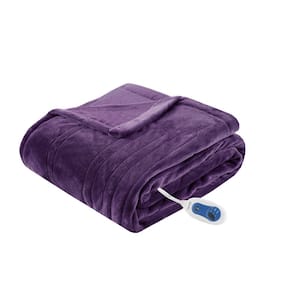 60 in. x 70 in. Heated Plush Purple Full Electric Throw Blanket