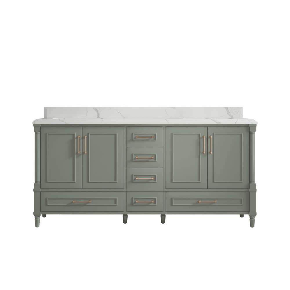 Hudson 72 in. W x 22 in. D x 36 in. H Double Sink Bath Vanity in Evergreen with 1.5 in. Calacatta Laza Quartz Top price history on PriceWatchPro