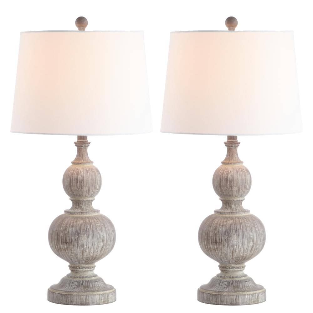 Ephraim Weathered Faux Wood Traditional Table Lamp Set, Gray