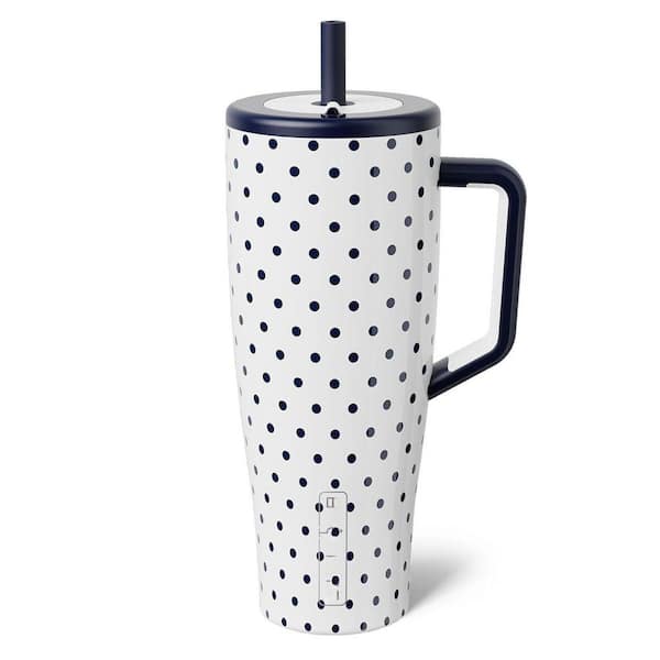 40 oz. Tumbler Stainless Steel with Handle and Straw 100% Leakproof Insulated Water Bottle in White Polka Dots