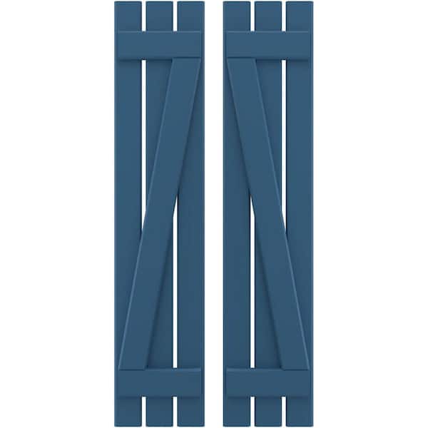 Ekena Millwork 11-1/2 in. W x 39 in. H Americraft 3-Board Exterior Real Wood Spaced Board and Batten Shutters w/Z-Bar in Sojourn Blue