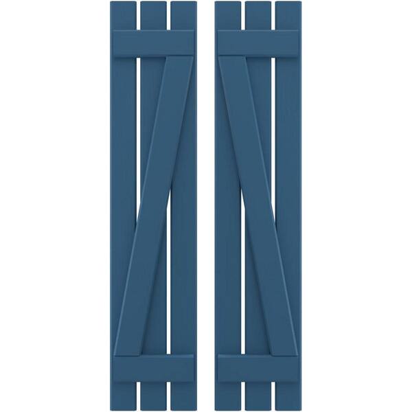 Ekena Millwork 11-1/2 in. W x 74 in. H Americraft 3 Board Exterior Real Wood Spaced Board and Batten Shutters w/Z-Bar Sojourn Blue