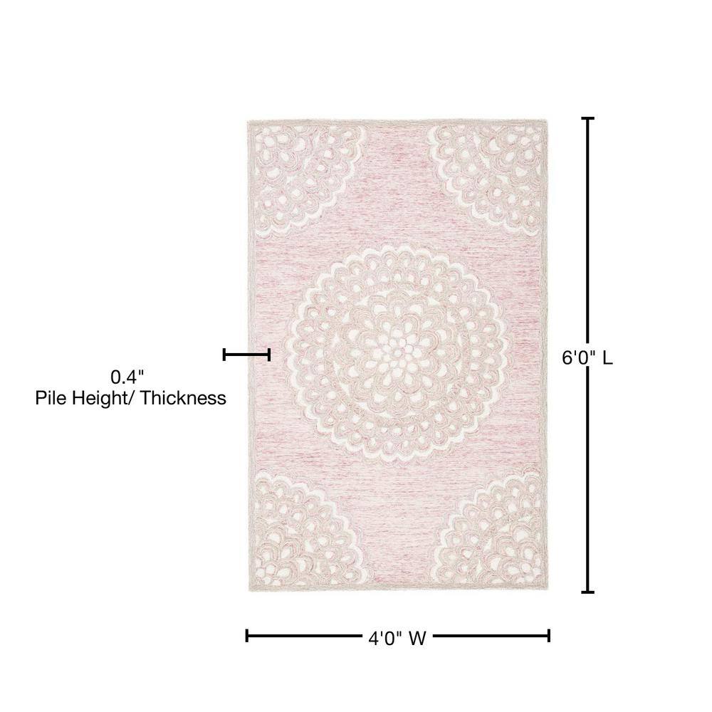 Ivory Floral Hand-Tufted Wool Rug 4' x 6' - Non-Slip Rectangular Design