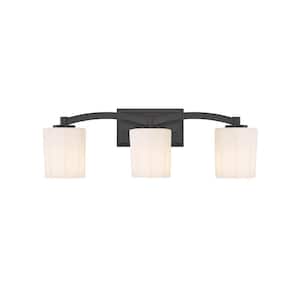 Whitney 24 in. 3-Light Matte Black Vanity Light with Fluted Opal Etched Glass Shades