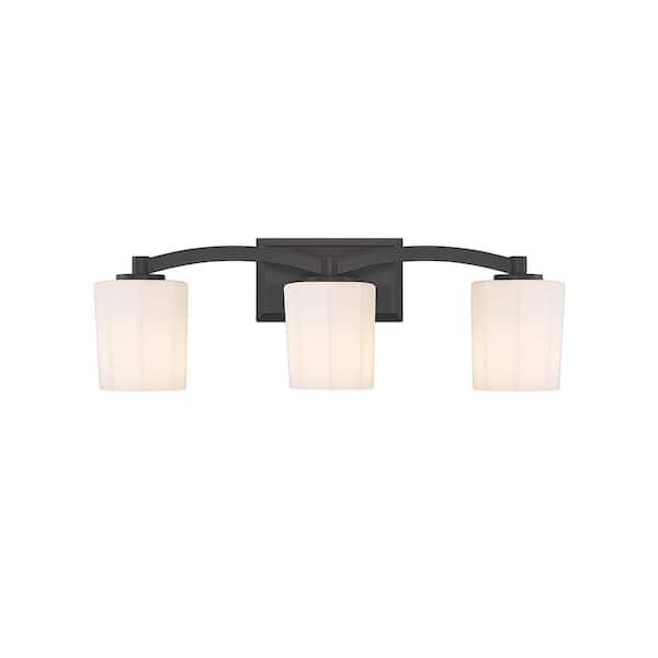 Savoy House Whitney 24 in. 3-Light Matte Black Vanity Light with Fluted Opal Etched Glass Shades