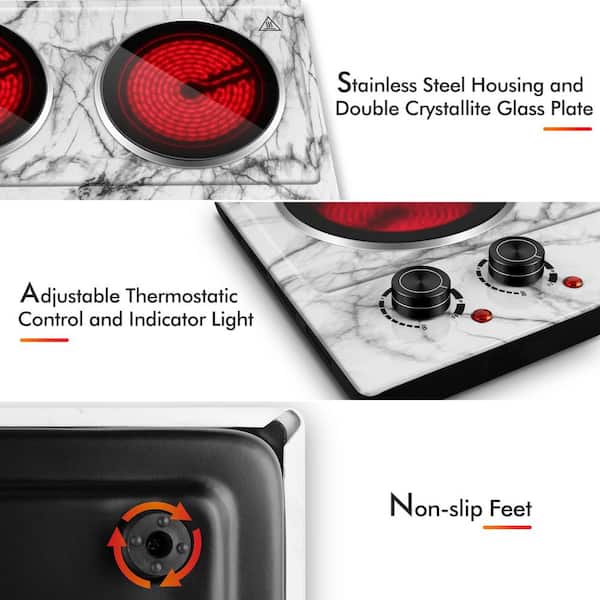 Elexnux Portable 2-Burner 7.1 in. Black Electric Hot Plate 1800-Watt Dual Control Countertop Infrared Electric Stove, Black 20.87