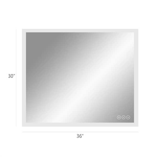 GETLEDEL 36 in. W x 30 in. H Rectangular Frameless LED Lighted Anti-Fog Wall Mounted Bathroom Vanity Mirror in Silver