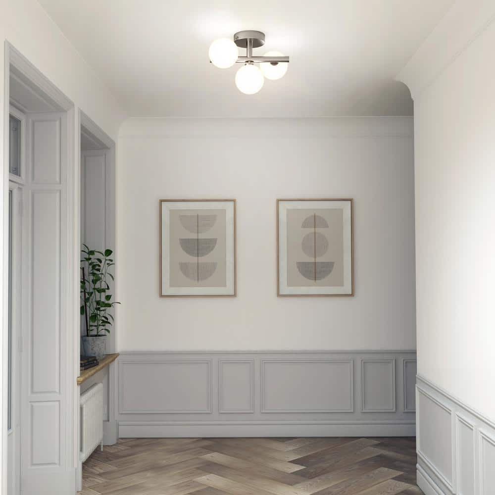 Modern Brushed Nickel 3-Globe LED Flush Mount Ceiling Light