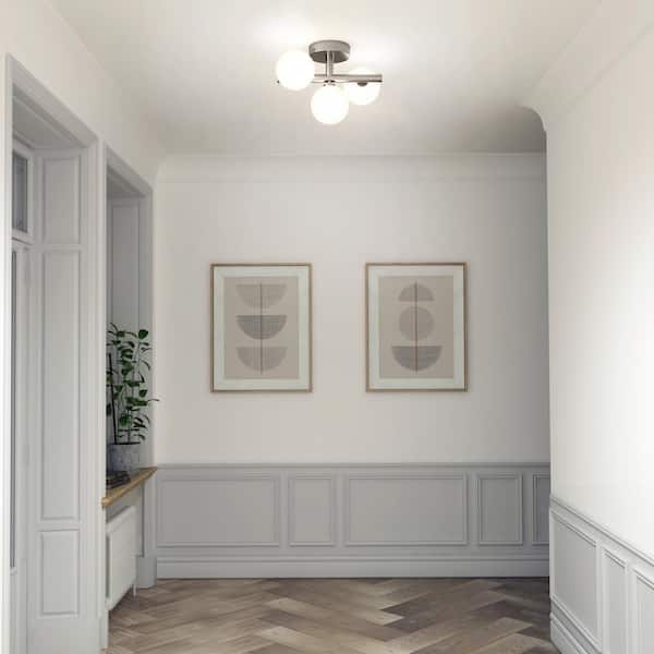 Bloom 13 in. 3-Light Modern Brushed Nickel Integrated LED 3 CCT Flush Mount Ceiling Light Fixture for Kitchen or Bedroom