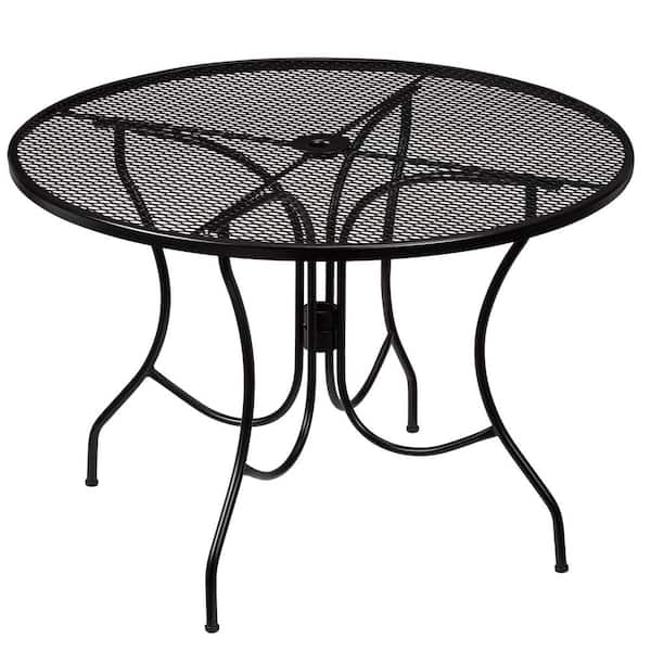 Hampton Bay Nantucket Round Metal Outdoor Patio Dining Table 8243000 0105157 The Home Depot - Round Wrought Iron Patio Dining Set