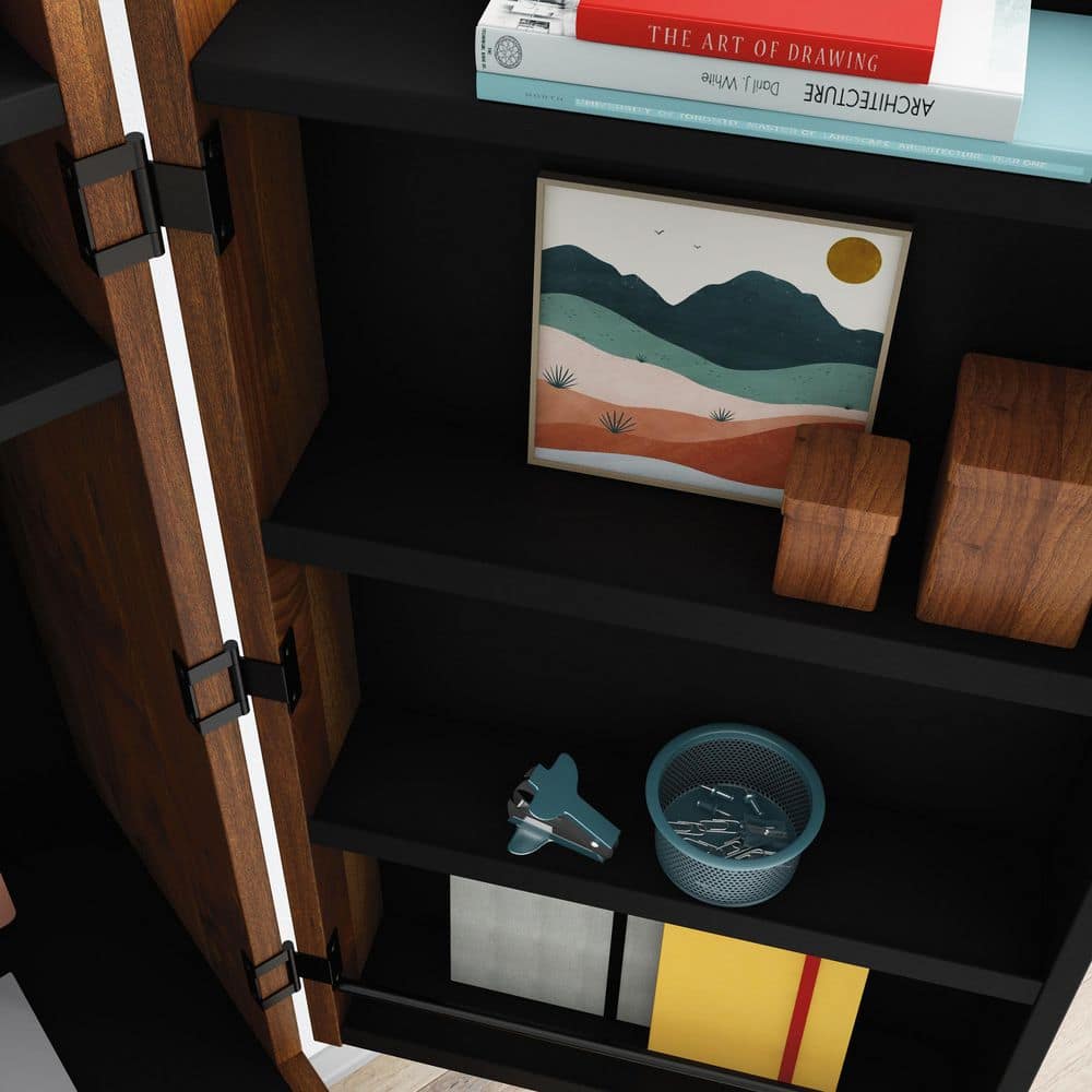 Grand Walnut and Black Multifunctional Computer Cabinet with Storage