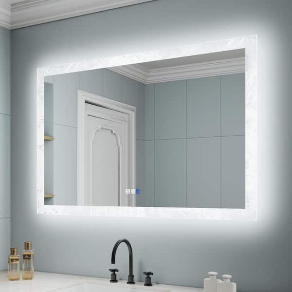 48 in. W x 32 in. H Rectangular Frameless Wall LED Bathroom Vanity Mirror with Anti-Fog Backlit Lighted in Frosted White