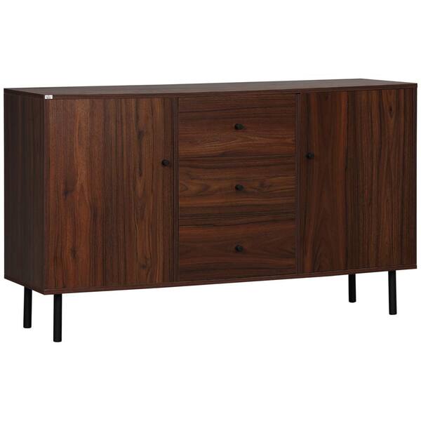 HOMCOM Brown Kitchen Storage Sideboard, Coffee Bar Cabinet with 2 Cupboards, 3 Drawers and Adjustable Shelves