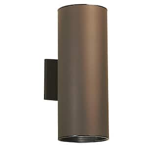 Independence 15 in. 2-Light Architectural Bronze Outdoor Hardwired Wall Cylinder Sconce with No Bulbs Included (1-Pack)