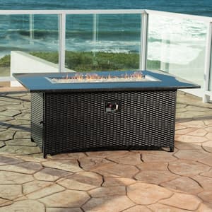 Sedona 58 in. x 24 in. Rectangle Wicker Propane Fire Pit Table in Brown