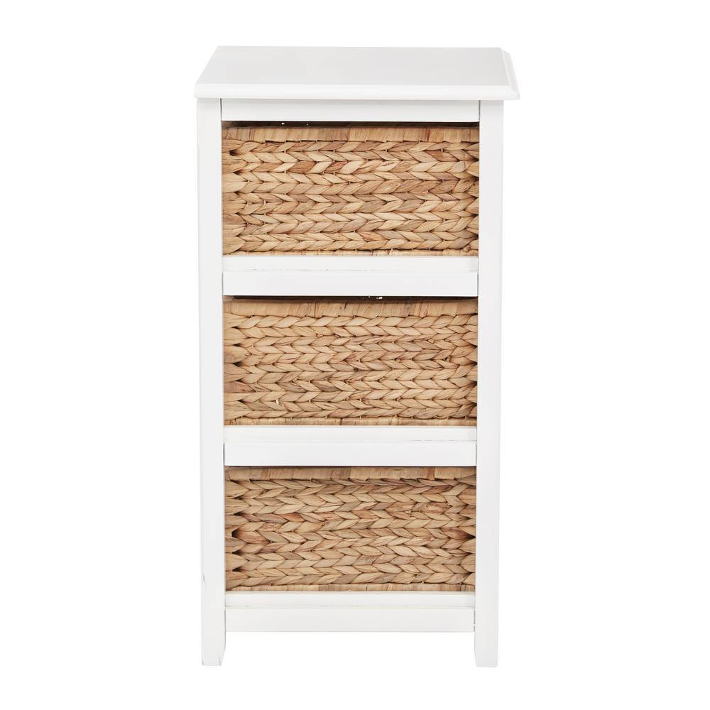 Seabrook White and Natural 3-Tier Storage Unit with Hand-Braided Seagrass Baskets