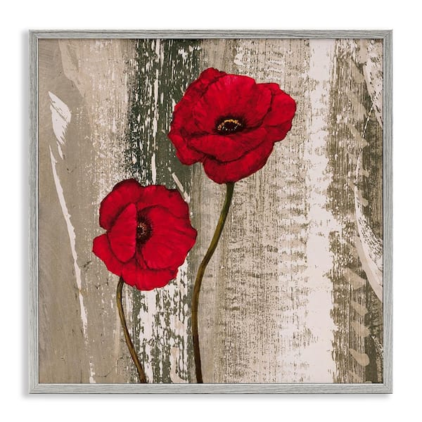 Stupell Industries Rustic Red Anemones by Brian Foster Gray Framed Nature Giclee Art Print 17 in. x 17 in.