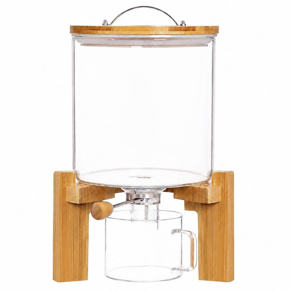 5L Glass Rice Dispenser with Wooden Stand, Airtight Bamboo Lid and Measuring Cup for Pantry Storage price history on PriceWatchPro