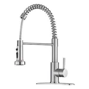 Single Handle 3-Sprayer Pull Out Kitchen Sink Faucet with Deckplate in Brushed Nickel