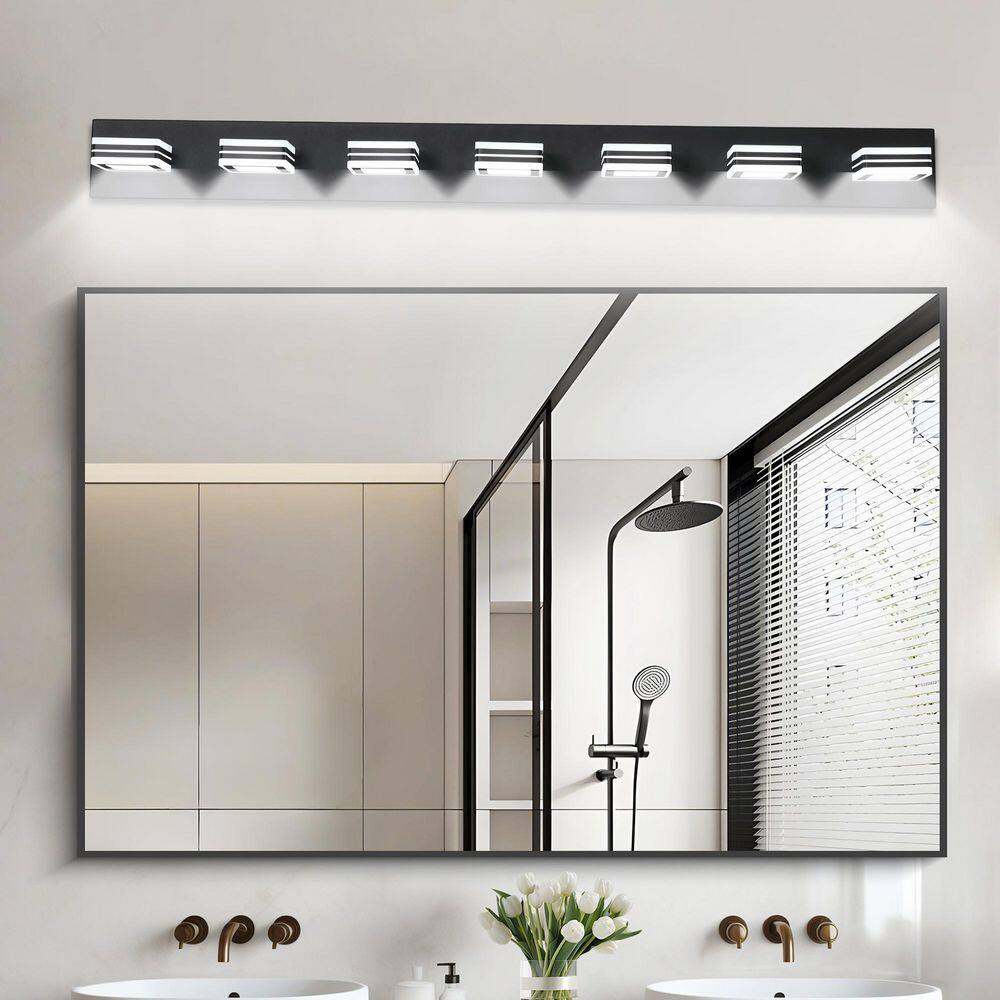 46 in. 7-Light Up and Down Black LED Vanity Light 360° Rotatable Lamp Head Wall Lifht for Bathroom with Acrylic Shade price history on PriceWatchPro