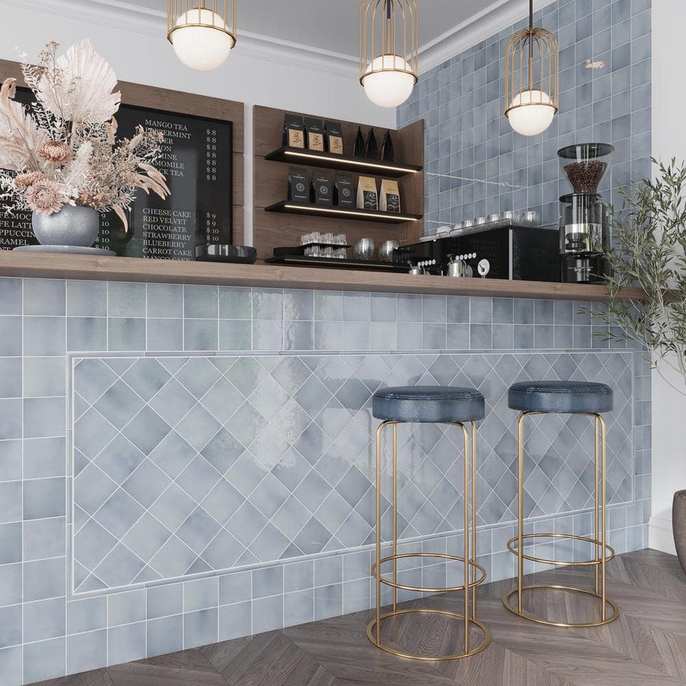 Silken 3.94" Gray Glossy Ceramic Square Wall and Floor Tile