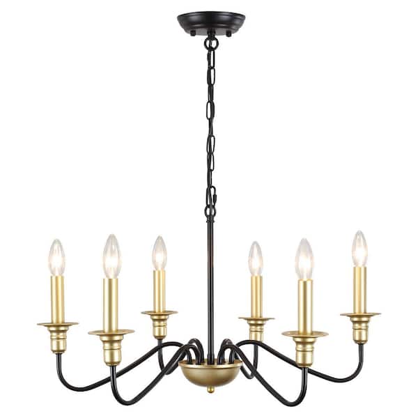 ZJVAIVE 6-Light Black and Gold Candlestick Hanging Ceiling Light Fixture Linear Chandelier Lighting for Kitchen Island