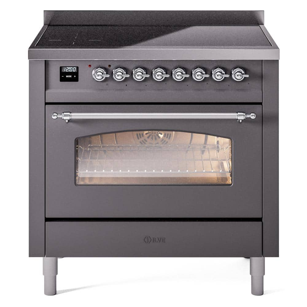 Nostalgie II 36 in. 6 Zone Freestanding Induction Range in Matte Graphite with Chrome -  ILVE, UPI366NMPMGC