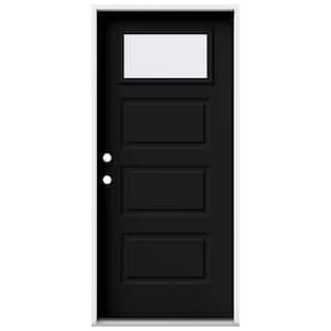 36 in. x 80 in. 3 Panel Right-Hand/Inswing 1/4 Lite Clear Glass Black Steel Prehung Front Door