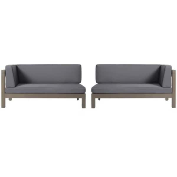 Unbranded 58.25 in. 4-Person Acacia Wood Outdoor Bench with Dark Gray Cushion One-Left and one-Right Corner Bench Set