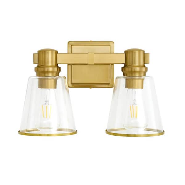 Deyidn 13.77 in. 2 Light Gold Vanity Light with Clear Glass Shade, Suitable for Bathroom Living Room etc., Dimmable
