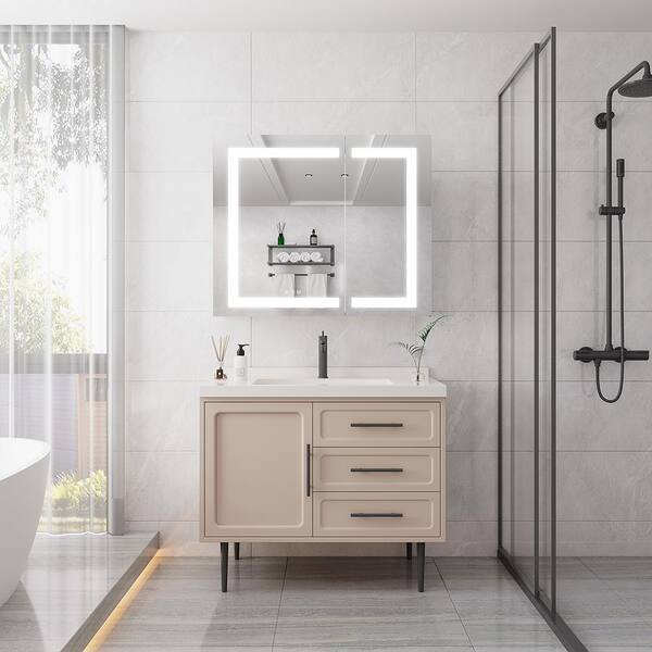 36 in. W x 30 in. H H Rectangular Medicine Cabinet with Mirror 