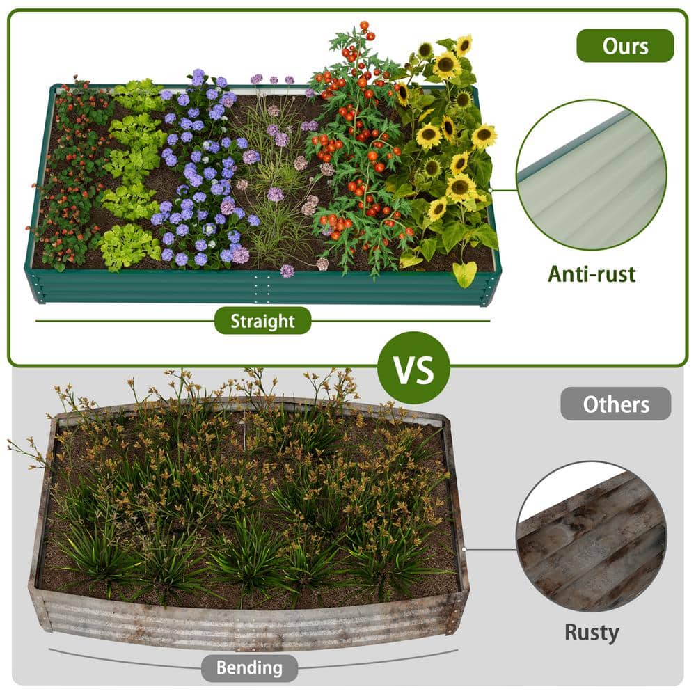 8 ft x 4 ft Green Galvanized Steel Raised Garden Bed Planter