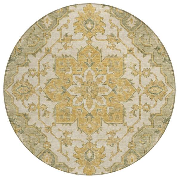 Chantille Machine Washable Indoor/Outdoor Abstract ACN3027 Gold 8 ft. x 8 ft. Round Rug