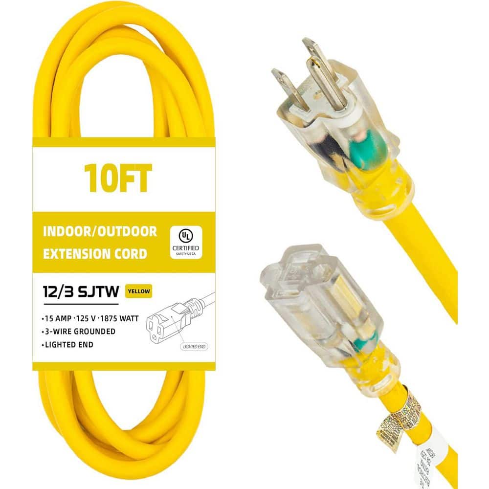 Flexible 10 ft. 12/3 Waterproof Outdoor 3-Prong Heavy Duty Extension Cord with 15 Amp 1875-Watt SJTW Yellow ETL Listed price history on PriceWatchPro