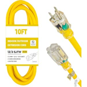 Flexible 10 ft. 12/3 Waterproof Outdoor 3-Prong Heavy Duty Extension Cord with 15 Amp 1875-Watt SJTW Yellow ETL Listed