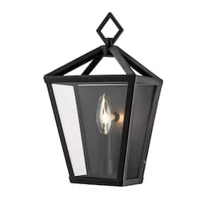 Single Light 12 in. Tall Powder Coated Black Outdoor Lantern Wall Sconce
