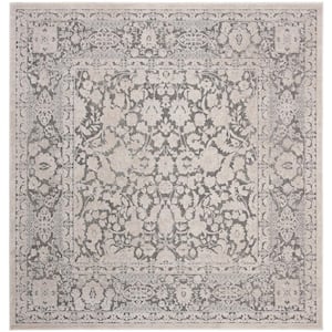 Reflection Dark Gray/Cream 7 ft. x 7 ft. Square Distressed Floral Area Rug