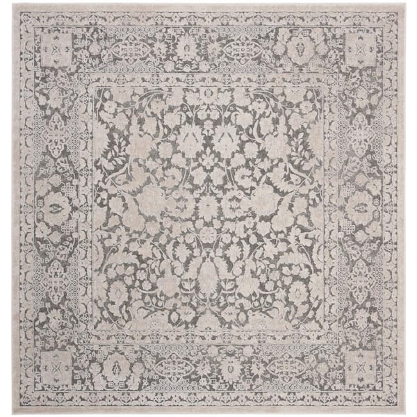 SAFAVIEH Reflection Dark Gray/Cream 7 ft. x 7 ft. Square Distressed Floral Area Rug