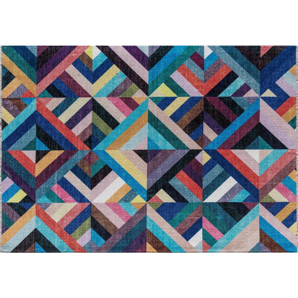 Hexagon Geometric Multicolor Colored Printed Accent Rug with Non-Slip Back, 2x4, Sold by at Home