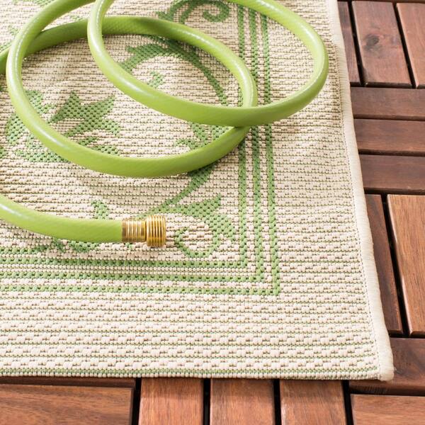 Courtyard Natural/Olive 2 ft. x 10 ft. Border Indoor/Outdoor Patio  Runner Rug