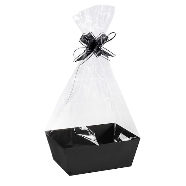 6 Set Sturdy Kraft Gift Basket Kit with Cellophane Wrap and Pull Bows for Various Occasions 11.14 x 9.25 x 6.38 Inches