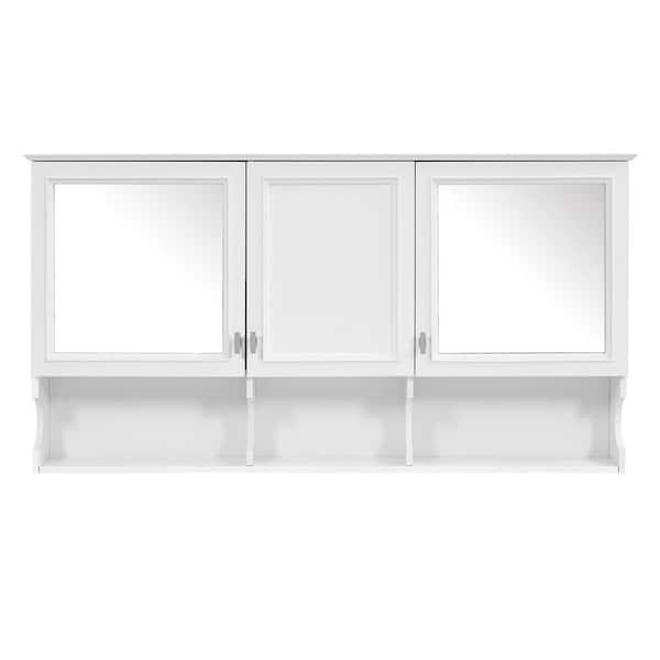 55 in. W x 28.70 in. H Rectangular Wall Mounted Wood Medicine Cabinet with Mirror and Open Shelves
