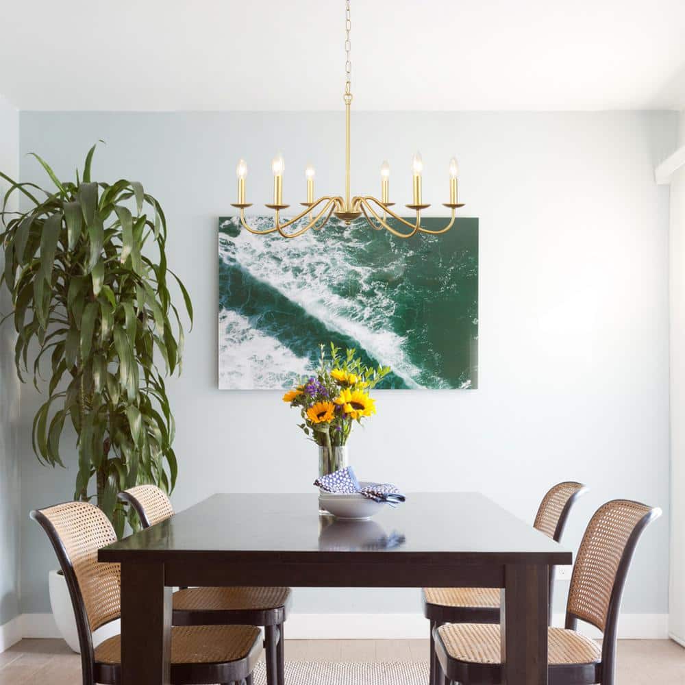 Gold 6-Light Candle Style Metal Chandelier