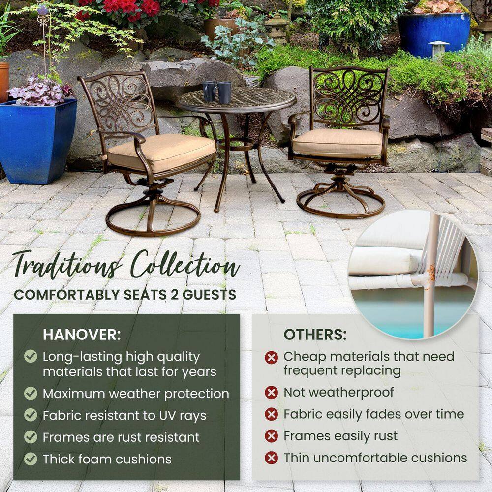 Natural Oat Aluminum 3-Piece Bistro Set with Cushions