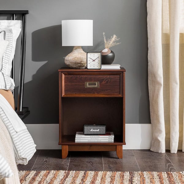 Welwick Designs 1-Drawer Walnut Solid Wood Transitional Framed Nightstand (24.25 in. H x 18 in. W x 16 in. D)