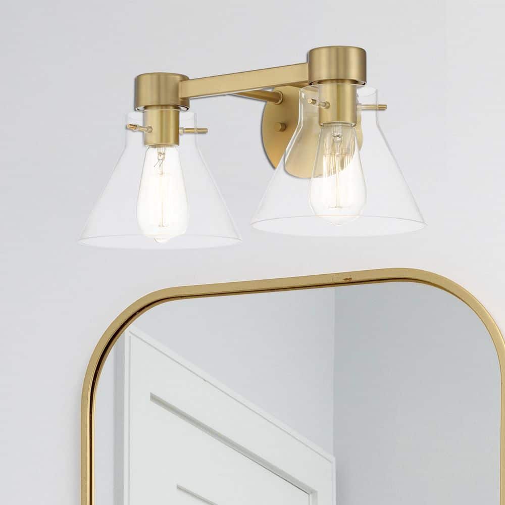Willow Creek 16.5 in. 2-Light Brushed Gold Contemporary Vanity Light with Clear Blown Glass Shades price history on PriceWatchPro