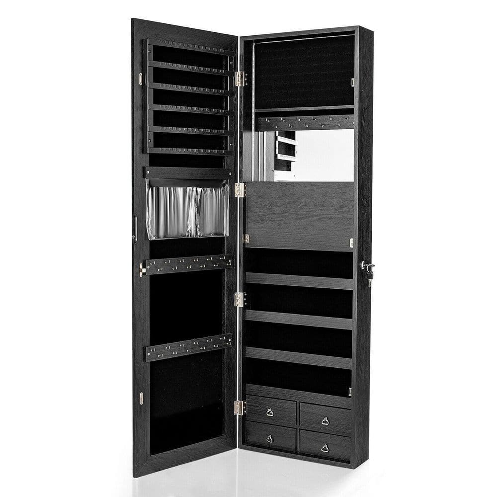 Black Multipurpose Storage Cabinet with 4 Drawers,Auto-on LED, 2-way Instal