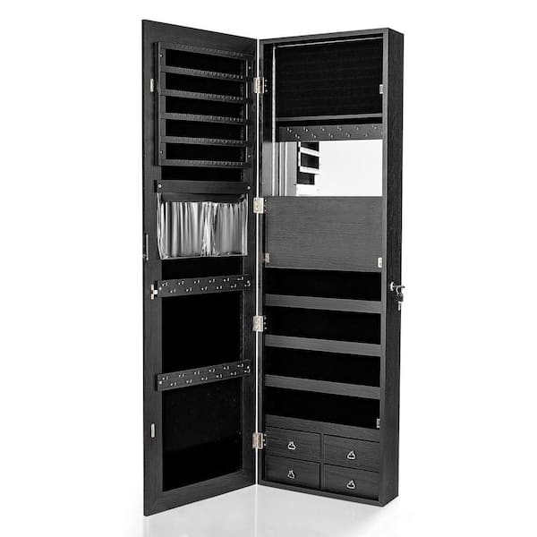 ANGELES HOME Black Multipurpose Storage Cabinet with 4 Drawers,Auto-on LED, 2-way Installation