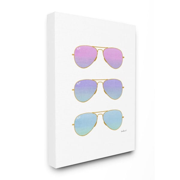 Stupell Industries 24 in. x 30 in. "Pink Purple and Blue Sunset Ombre Aviator Sunglasses" by Artist Amanda Greenwood Canvas Wall Art