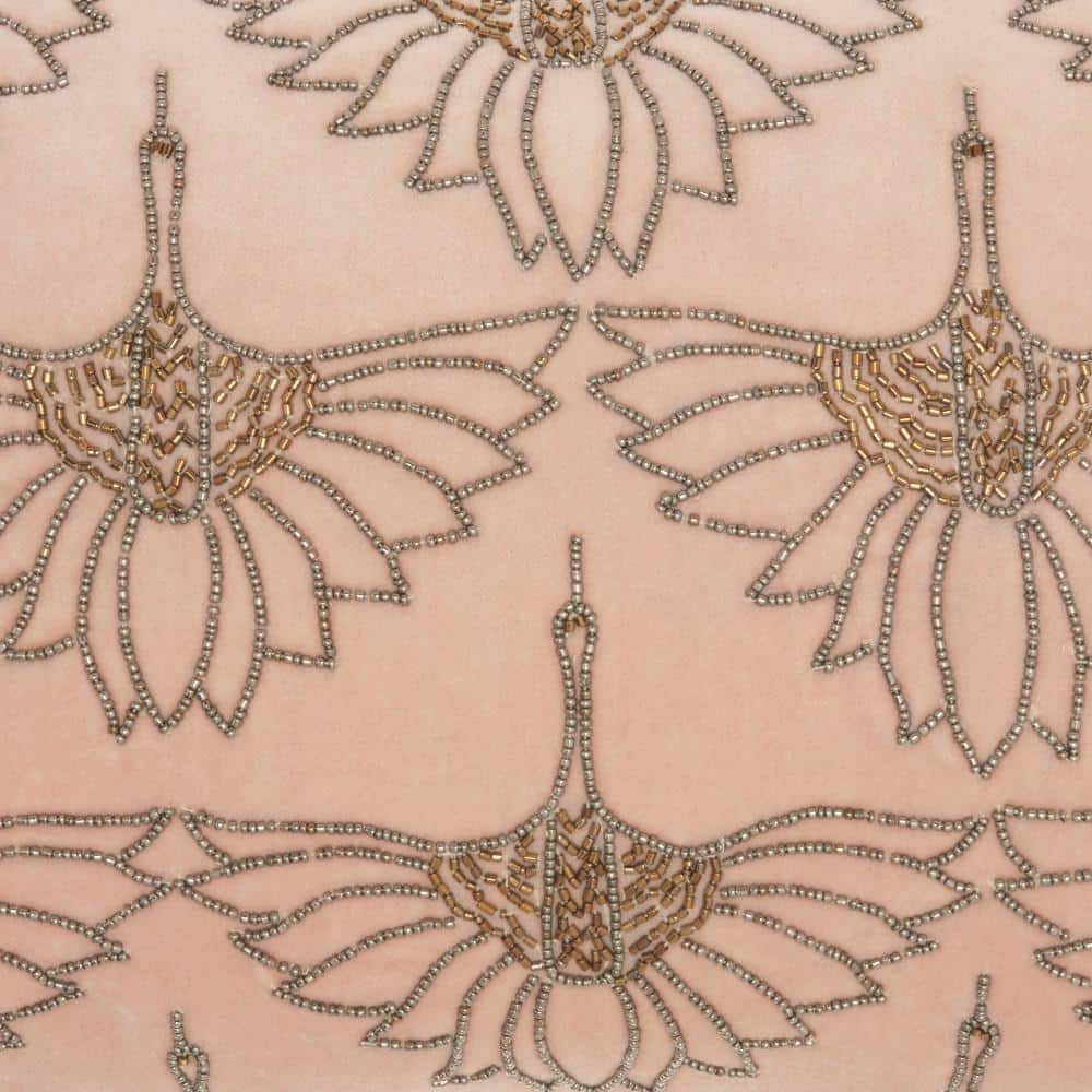 Blush Beaded Floral Cotton Lumbar Pillow 12"x20"